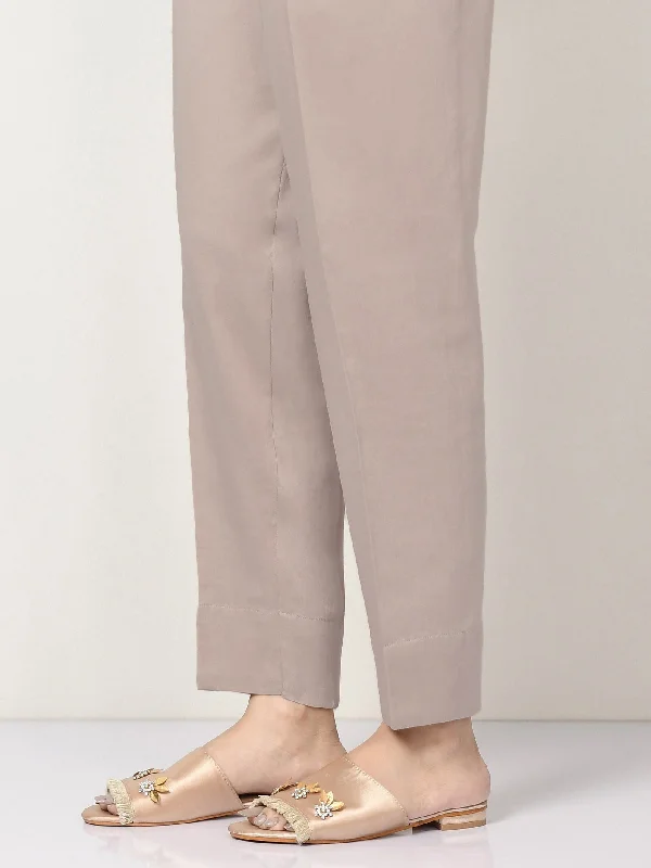 Crepe Straight Trouser - Sand Trousers Plaid Checkered