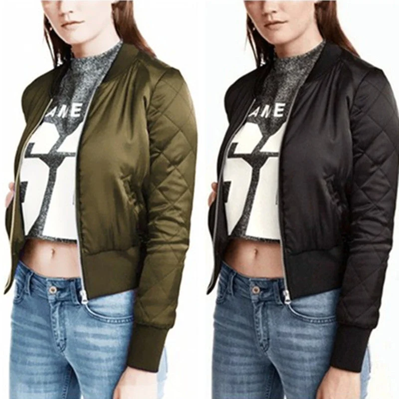 Fashion Brand Warm Women Zip Up Quilted Coat Jacket Short Slim Padded Bomber Fleece Pocket Outerwear S--2XL Zip Front Button Front Snap Front