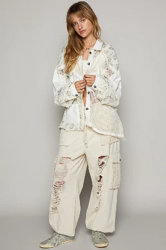 Oversize Balloon Sleeve Floral Contrast Jacket Elasticated Jacket Padded Jacket Insulated Jacket