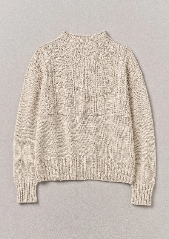 Geo Wool Cotton Gansey Sweater | Bone Zippered Front Buttoned Front Snap Front