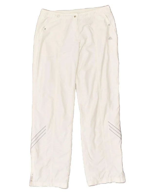 ADIDAS Womens Straight Casual Trousers UK 10 Small W30 White Polyester Trousers Palazzo Wide Leg