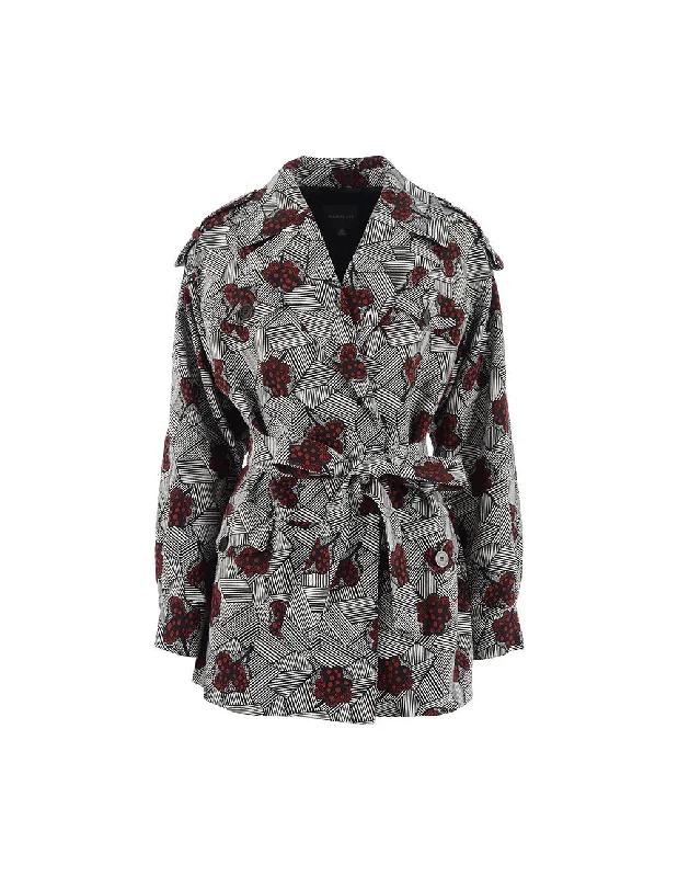 MARYLING ROSE PATTERN JACQUARD SELF-BELT JACKET Ribbed Jacket Pleated Jacket Ruffled Jacket