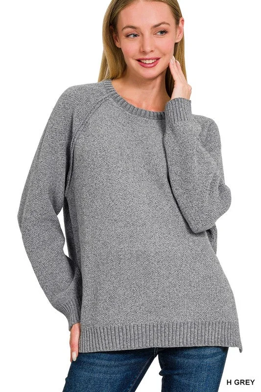 Right Here Waiting Heather Grey Chenille Sweater (Size Large) Cable Knit Ribbed Knit Lace Knit