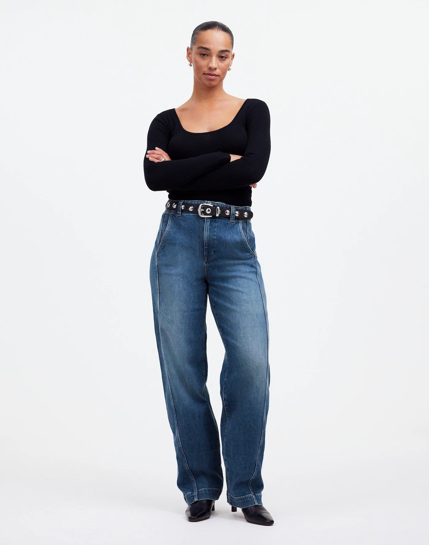 Curvy Tapered Denim Trousers Trousers Review Highly