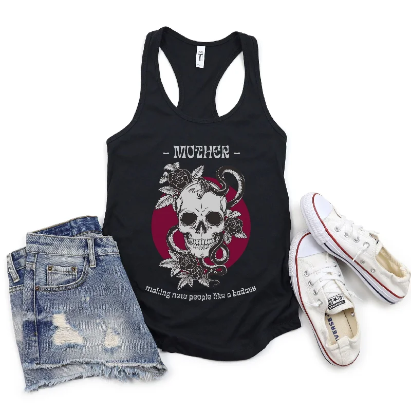 Mother: Making New People Like a Badass Vintage Skull Tattoo Heavy Metal Themed Women's Ideal Racerback Tank activewear tank top