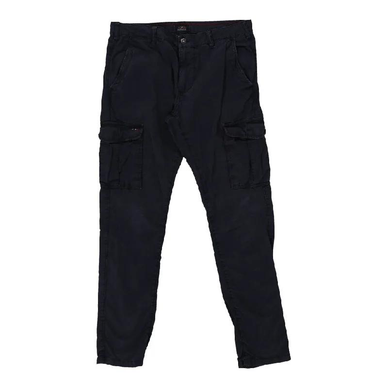 Napapijri Cargo Trousers - 35W UK 14 Navy Cotton Cropped Trousers Casual Linen