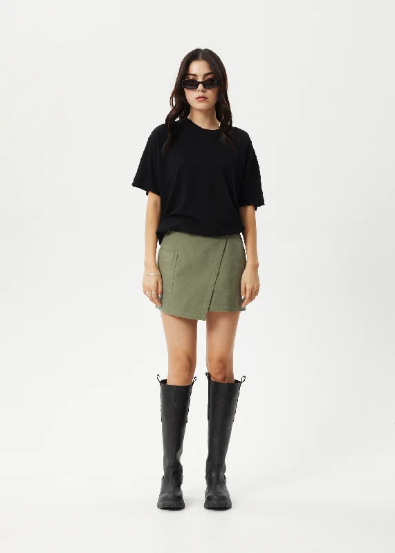 AFENDS Womens Fraser - Utility Mini Skirt - Olive asymmetrical skirt cut