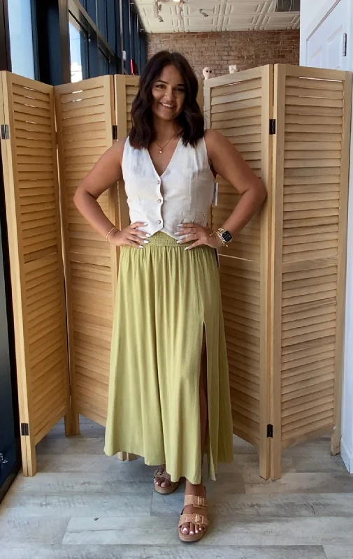 Farmers Market Maxi Skirt | Matcha denim skirt classic