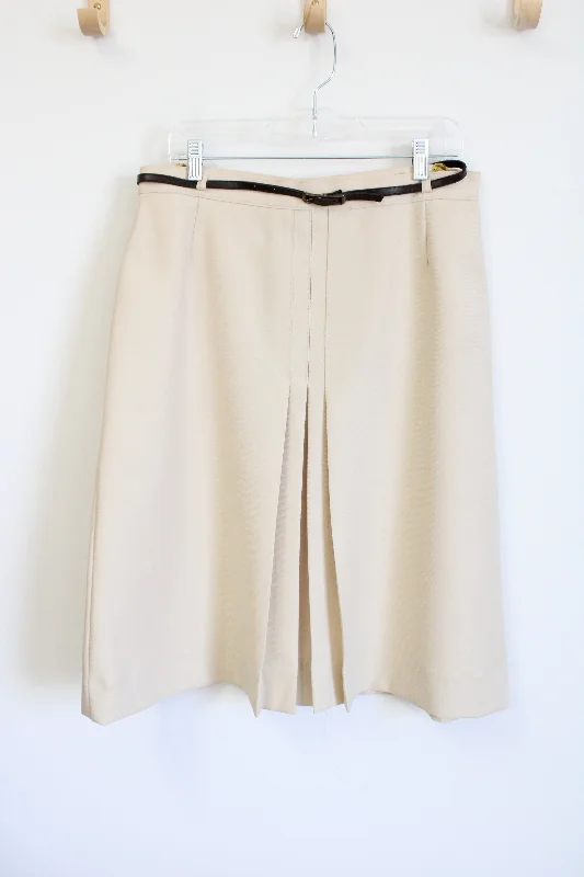C&A Cream Vintage Belted Skirt | 12/14 leather skirt bold