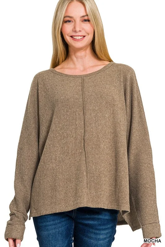 Center Of Attention Mocha Ribbed Dolman Sleeve Sweater (Size Small/Medium) Machine Wash Dry Clean Hand Wash