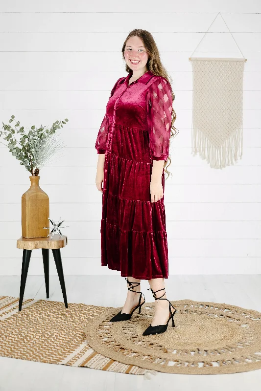Anastasia Velvet Dress - Burgundy