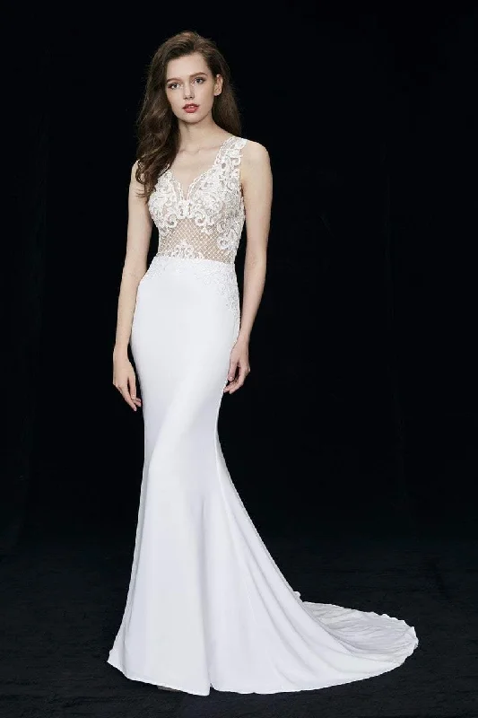 Angela & Alison - Adorned Sheer Bodice Evening Gown 81017SC