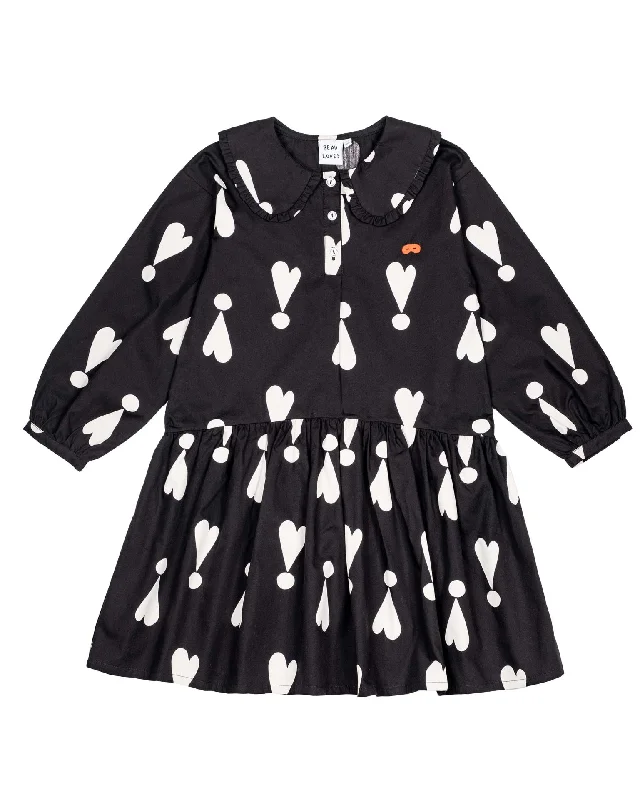BEAU LOVES  "I see you" Black Exclamation Hearts Collar Dress