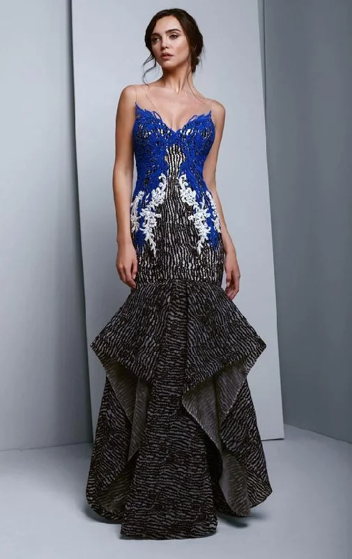 Beside Couture - BC1352SC Illusion V Neck Embroidery Organza Gown