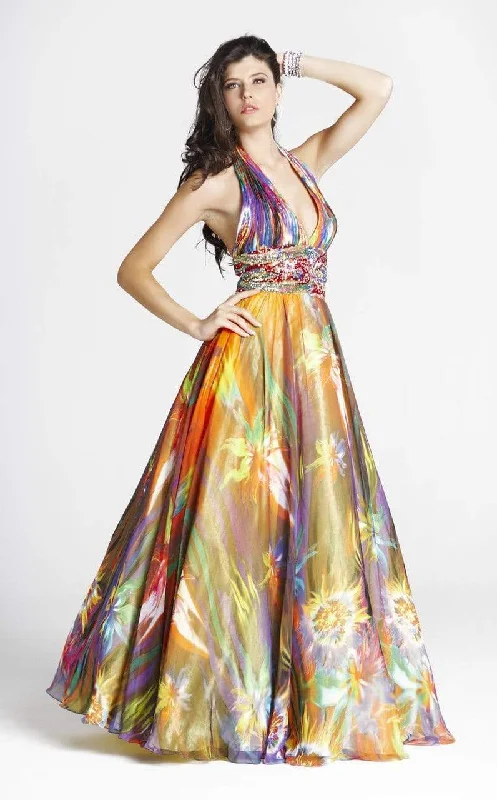 Blush by Alexia Designs - Print Plunging Halter A-Line Gown 5034SC