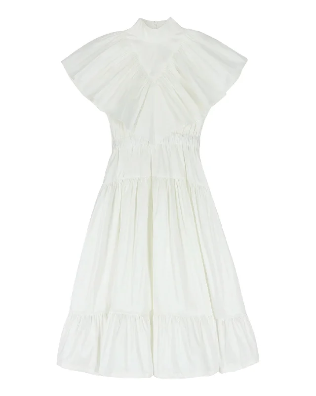 CAROLINE BOSMANS AW24 Tafta Ruffled Dress in White