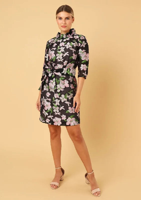 Claudine Dress Black Organza Bloom