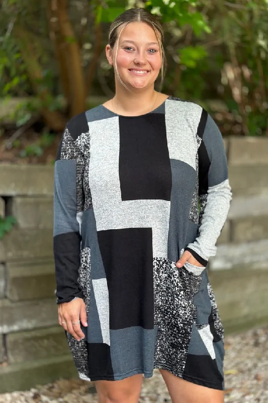 Color Block Casual Dress - Grey