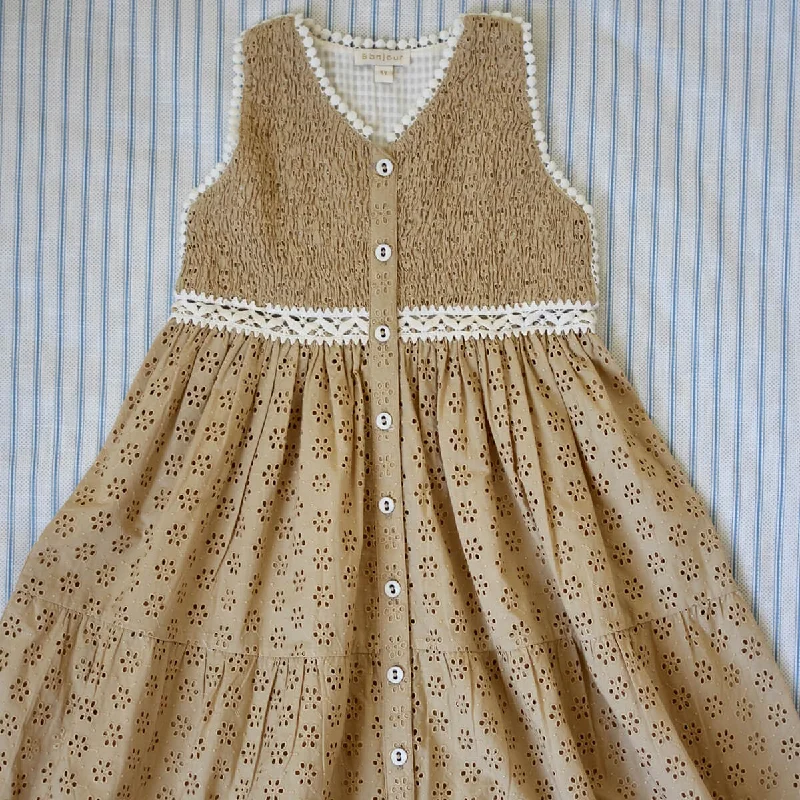 Ibiza Dress in Honey Broderie Anglaise by Bonjour - Last Ones In Stock - 6-10 Years