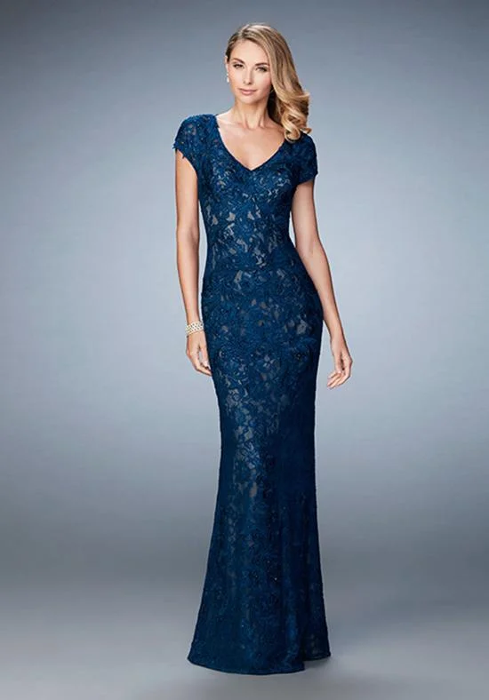 La Femme - 23071SC Lace Embroidered V-Neck Long Gown