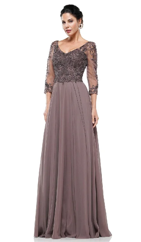 Marsoni by Colors - M228SC Lace Ornate Illusion Sleeve Chiffon Dress