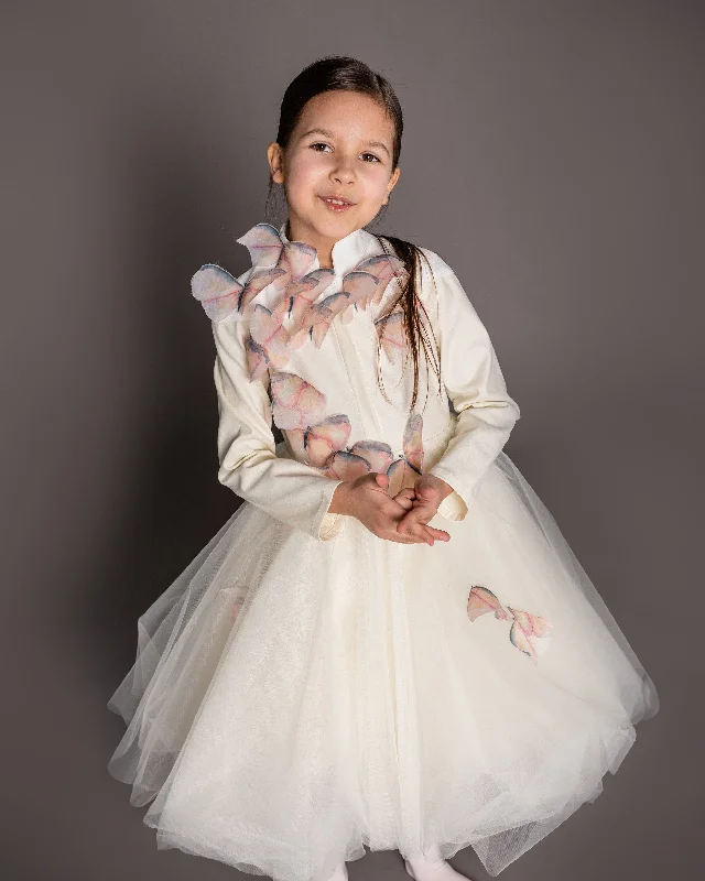 NIKOLIA "Impossible Garden" Avignon Dress with Butterfly Applique in Cream
