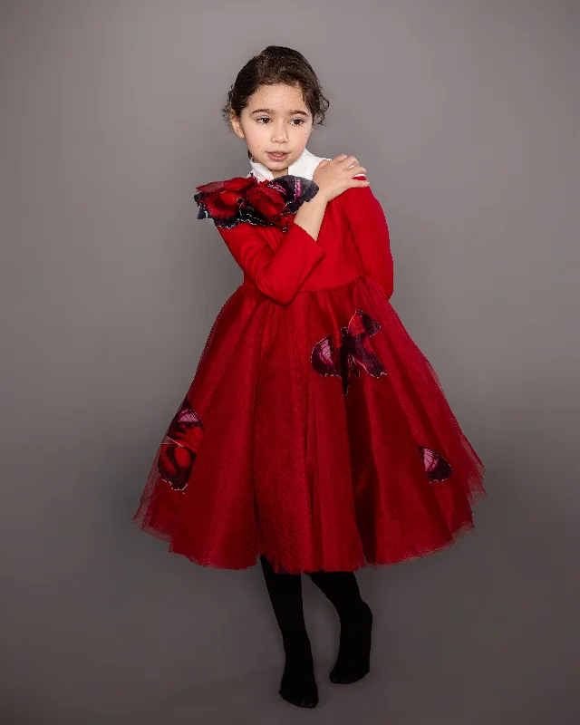 NIKOLIA "Impossible Garden" Avignon Dress with Butterfly Applique in Red