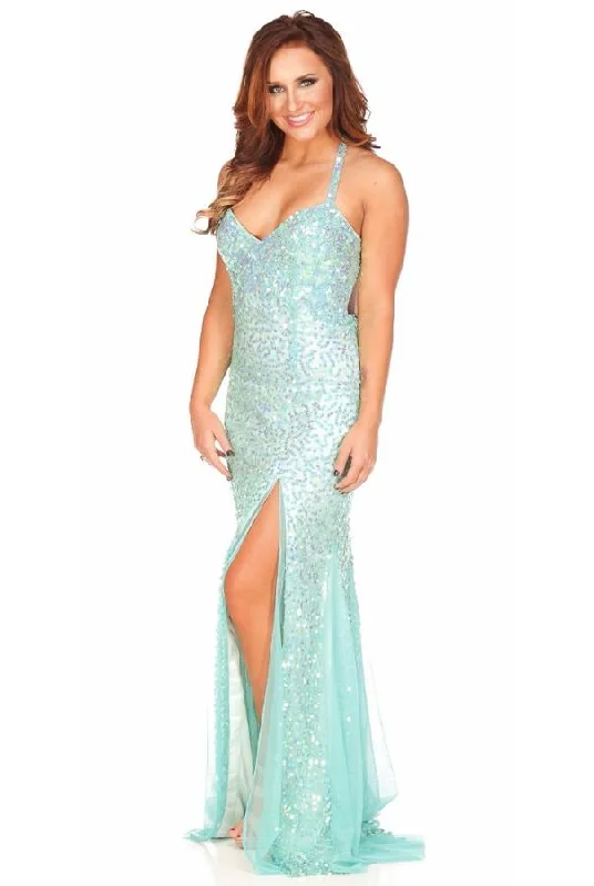 Primavera Couture - Sequin Halter Strap Dress with Slit 9873SC