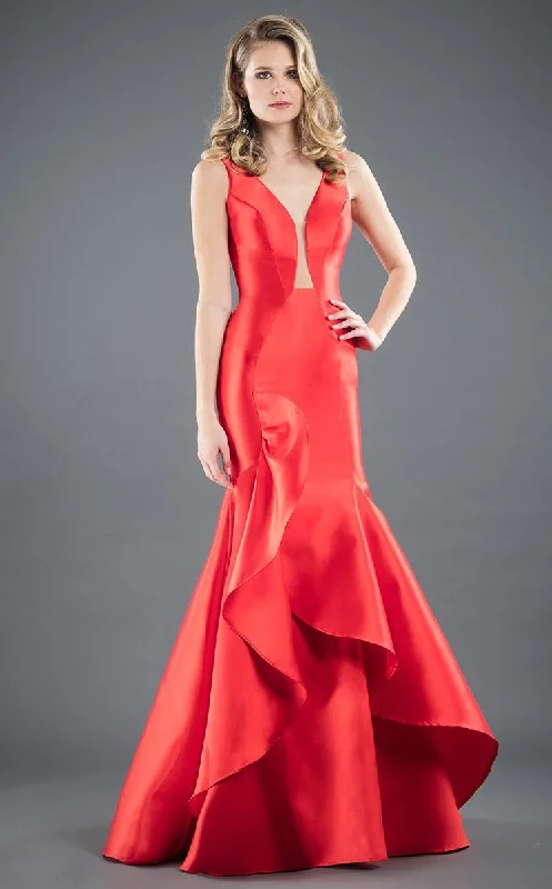 Rachel Allan Couture 8286 - Plunging V-neck Ruffled Mermaid Dress