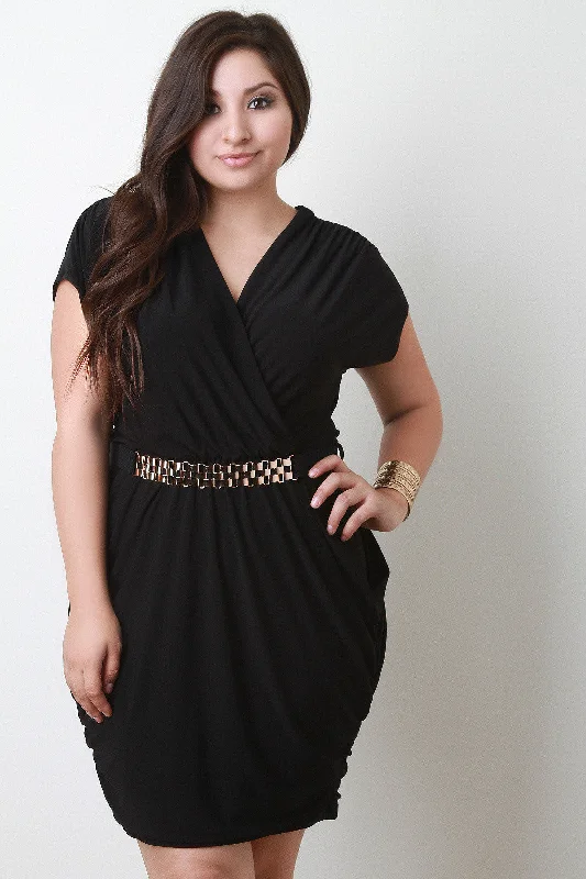 Ruched Surplice Dress With Belt