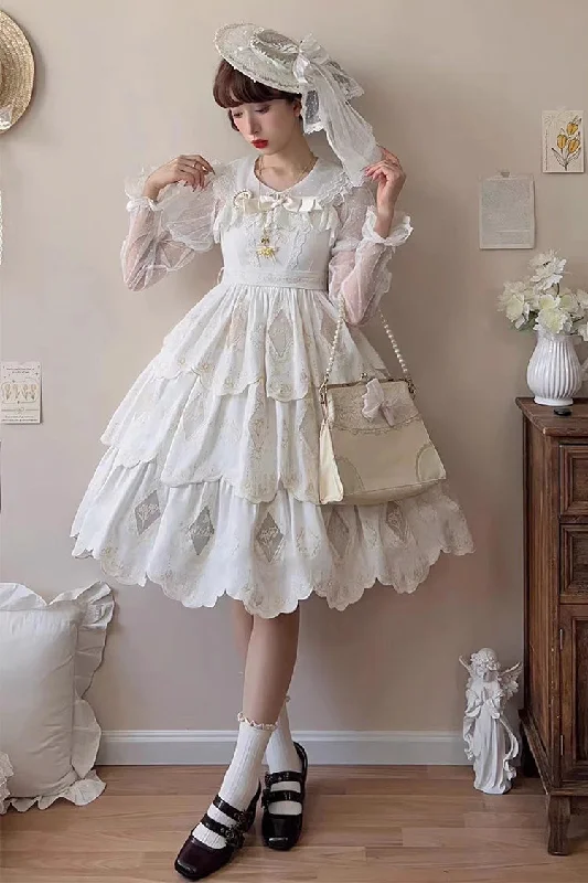 White Multi-layer Hollow Embroidery Sweet Lolita Jsk Dress