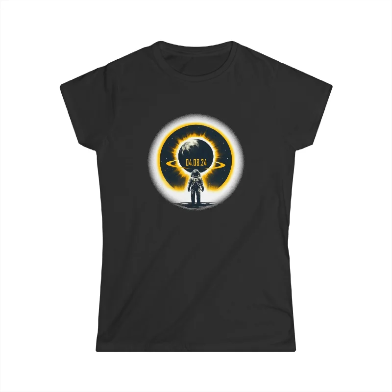 America Totality Spring 4.08.24 Total Solar Eclipse 2024 Shirts for Women Houndstooth Herringbone Solid