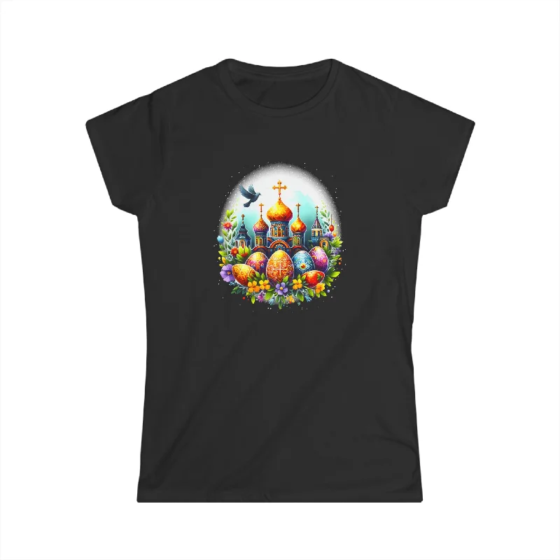Christ is Risen Greek Russian Eastern Orthodox Pascha Easter Womens T Shirts Front Pockets Side Pockets Patch Pockets