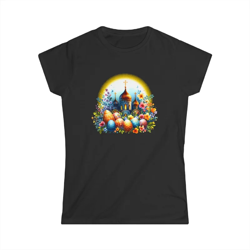 Christ is Risen Russian Greek Eastern Orthodox Pascha Easter Shirts for Women V-Neck T-Shirt Long Sleeve Cotton