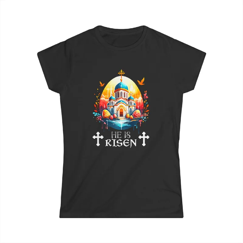 Christ is Risen Russian Greek Eastern Orthodox Pascha Easter Womens Shirts Plaid T-Shirt Polka Dot Checkered