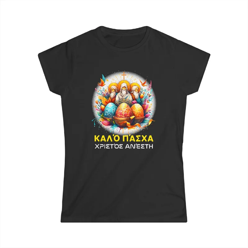 Greek Easter Orthodox Christians Christos Anesti Cross Womens T Shirts Nylon Fabric Polyester Fabric Spandex Fabric