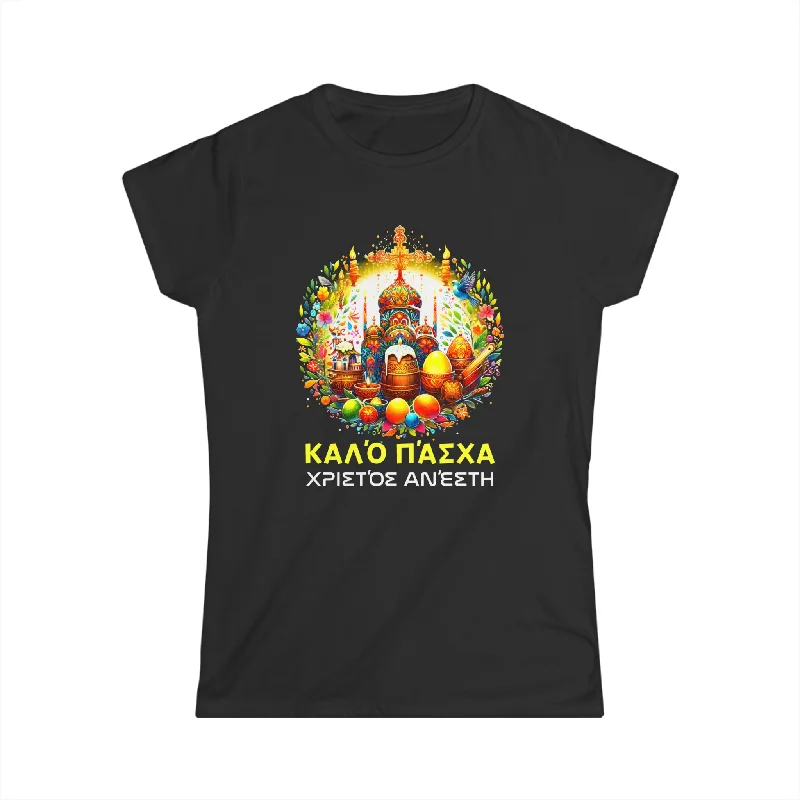 Greek Easter Orthodox Christians Christos Anesti Cross Womens T Shirts Wool Fabric Cashmere Fabric Tweed Fabric