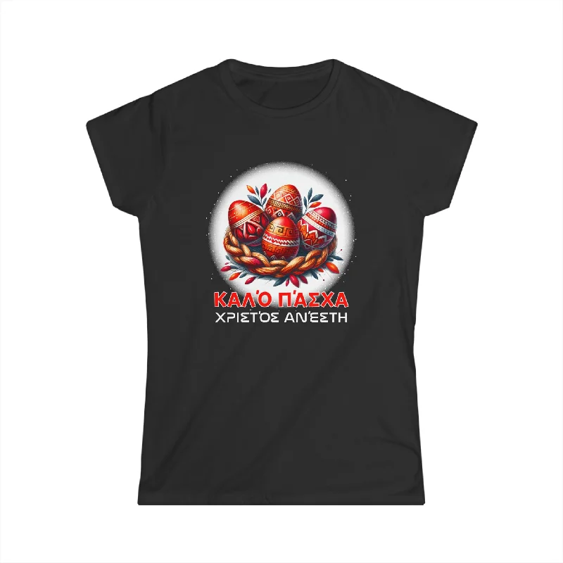 Greek Easter Orthodox Christians Kalo Pascha Happy Easter Shirts for Women Satin Blend Silk Blend Wool Blend