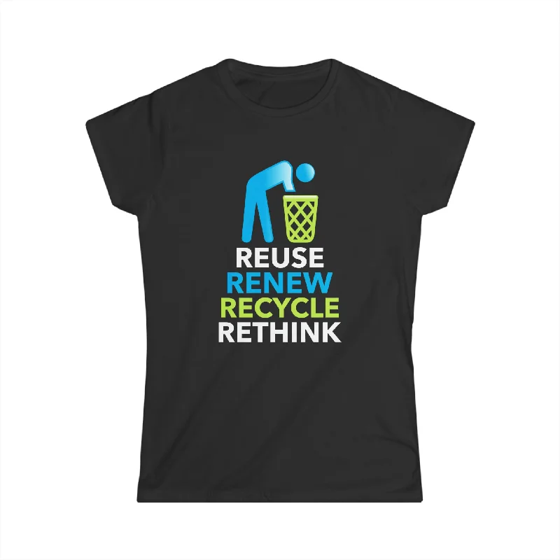Cool Environment Reuse Renew Rethink Quote Earth Day Environment Women Shirts Houndstooth Herringbone Solid