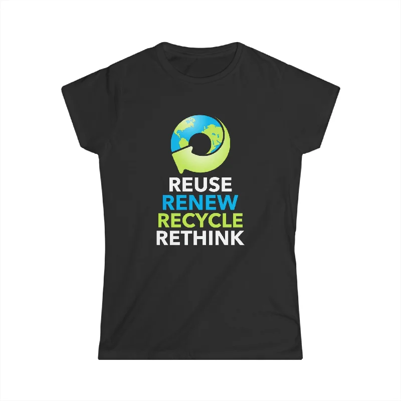 Earth Day Environmental Symbol Reuse Renew Rethink Environment Shirts for Women Welt Pockets Slit Pockets Flap Pockets