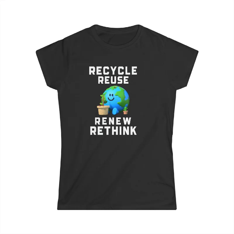 Earth Day Recycling Symbol Reuse Renew Rethink Recycle Shirts for Women Striped Floral Plaid