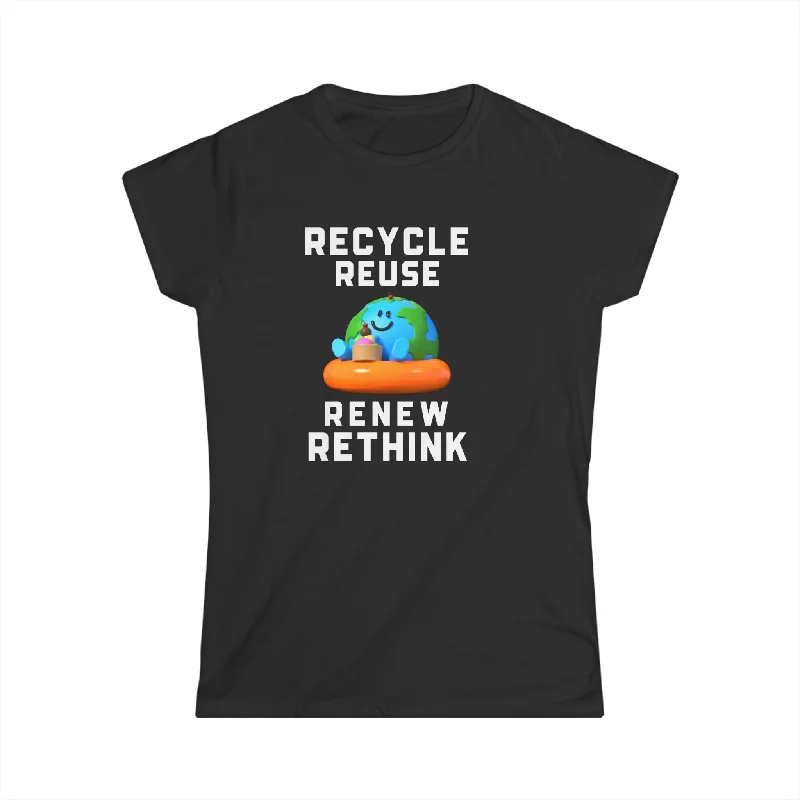 Earth Day Recycling Symbol Reuse Renew Rethink Recycle Womens Shirts Mesh Blend Leather Blend Suede Blend