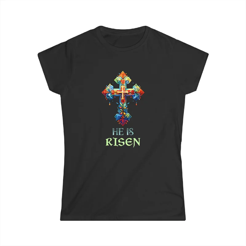 Easter Christian He Is Risen Resurrection Orthodox Easter Shirts for Women Modern Contemporary Chic