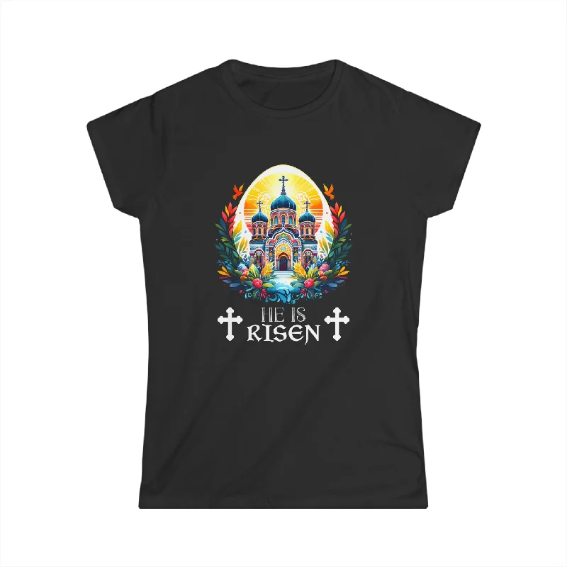 Easter Christian He Is Risen Resurrection Orthodox Easter Womens Shirt Casual Formal Business