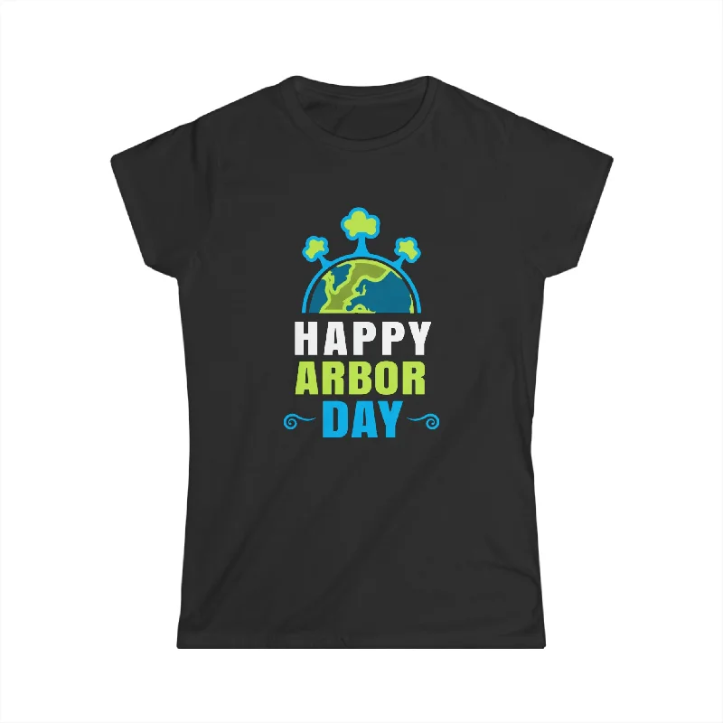 Happy Arbor Day Shirt Activism Earth Day Tree Planting Womens Shirts Collared Crew Neck Turtle Neck