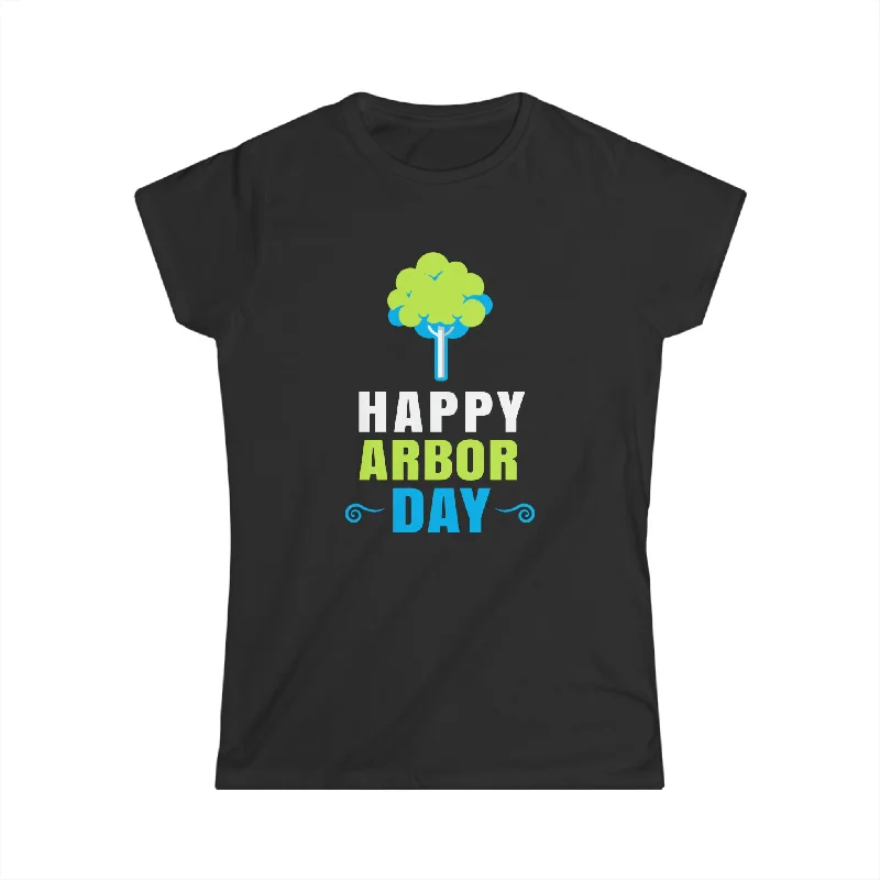 Happy Arbor Day Shirt Earth Day Environmental Activist Womens Shirts Collared T-Shirt Boat Neck A-Line