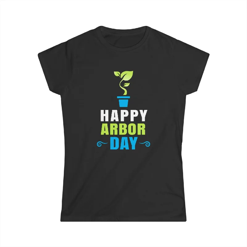 Happy Arbor Day Shirt Outfit for Earth Day Plant More Trees Women Shirts Notch Collar Peter Pan Collar Cowl Neck