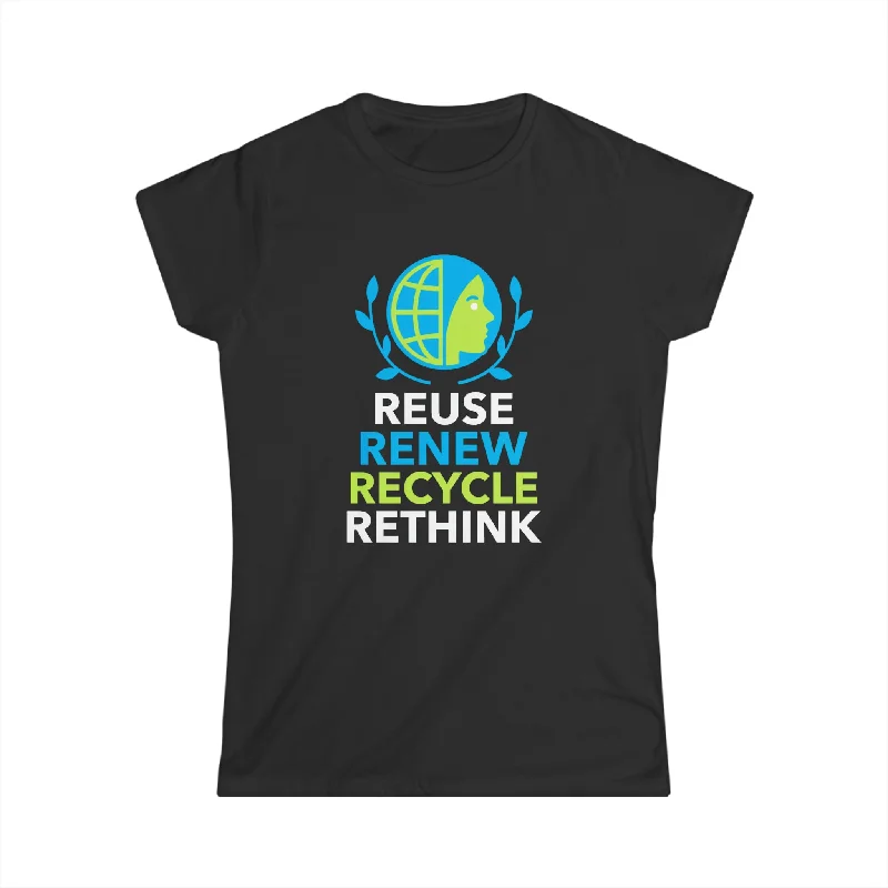 Happy Earth Day Environmental Symbol Reuse Renew Rethink Environment Women Shirts Fashionable Trendy Casual