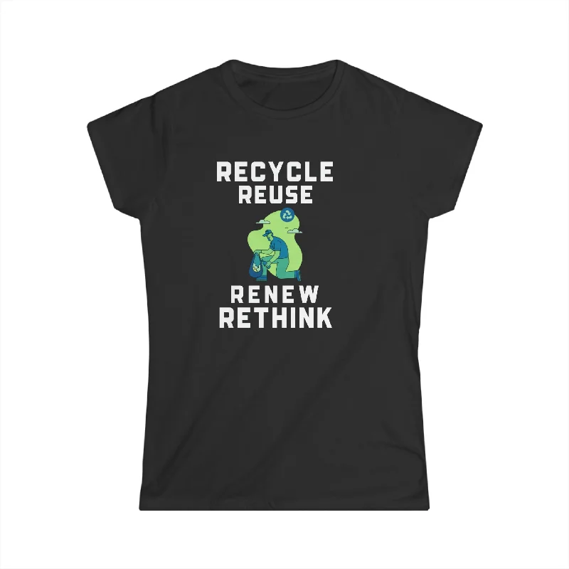 Happy Earth Day Environmental Symbol Reuse Renew Rethink Environment Womens T Shirt Print Jacquard Patchwork