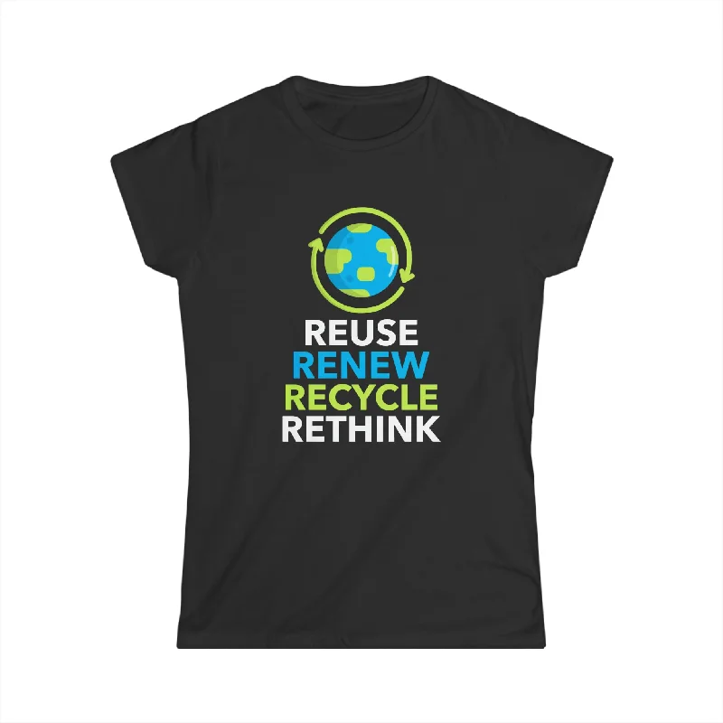 Happy Earth Day Environmental Symbol Reuse Renew Rethink Environmental Shirts for Women Graphic Embroidered Appliqued